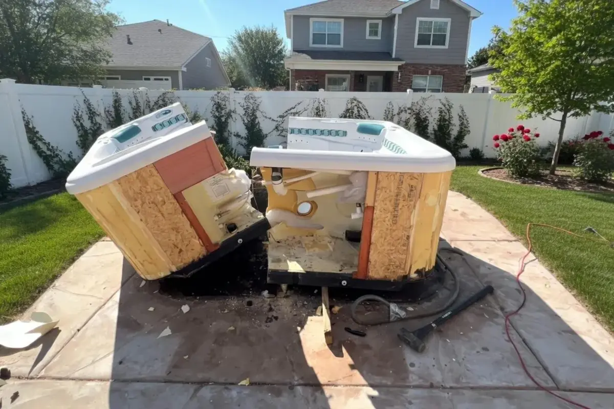 a hot tub sitting on a home driveway